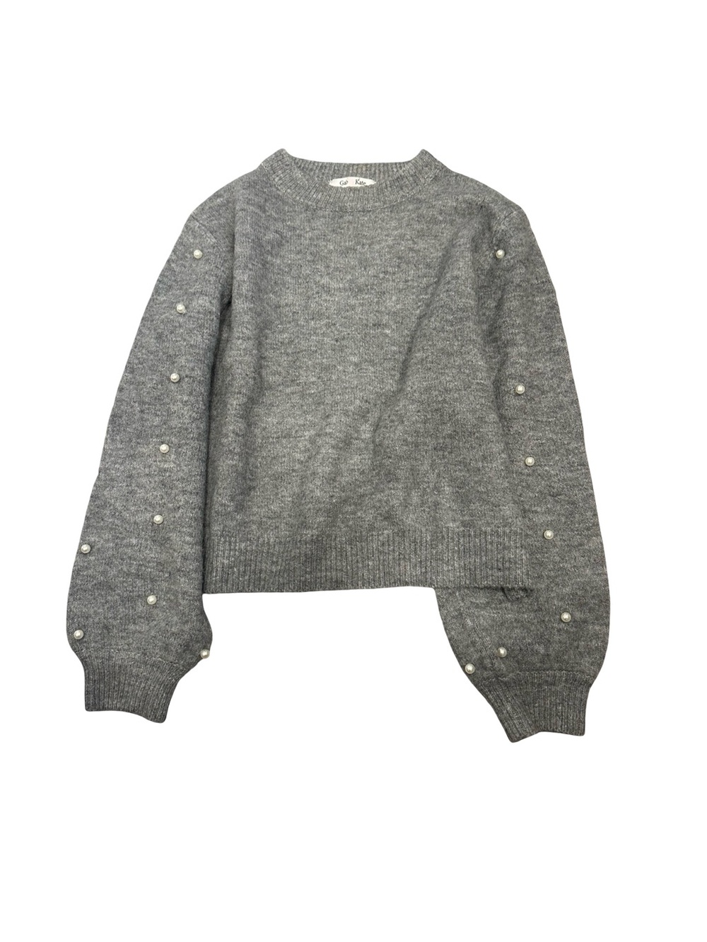 GUC Gab & Kate Women’s M/L Pearl-Trim Grey Crewneck Sweater
